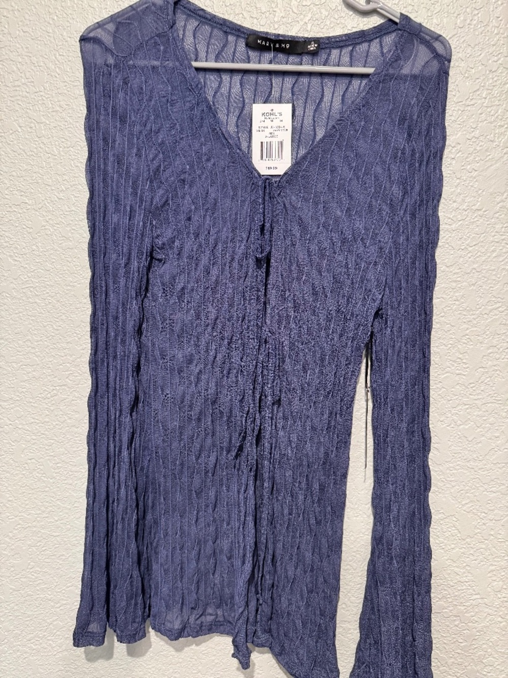 Sheer, long sleeve front tie